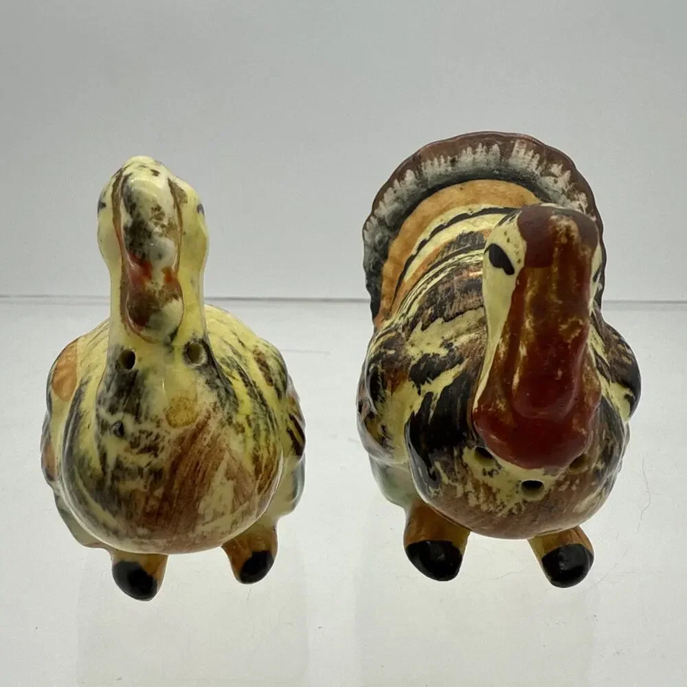 TOM TURKEY HEN SALT & PEPPER SHAKERS VTG MCM CHASE JAPAN 50s 60s THANKSGIVING